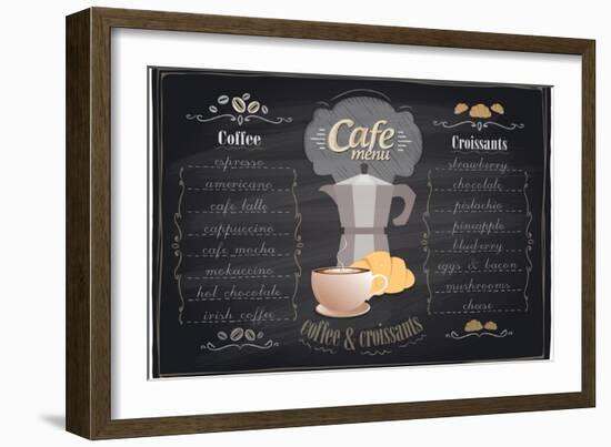 Vintage Chalk Coffee and Croissants Menu-Selenka-Framed Art Print