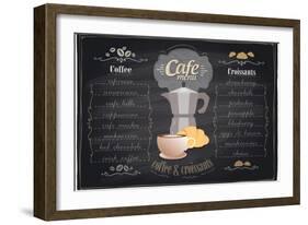 Vintage Chalk Coffee and Croissants Menu-Selenka-Framed Art Print