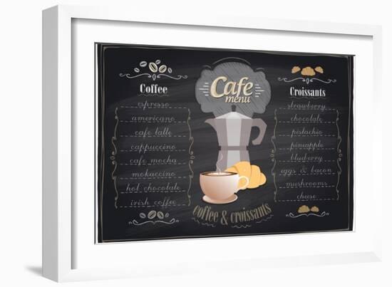Vintage Chalk Coffee and Croissants Menu-Selenka-Framed Art Print