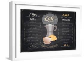 Vintage Chalk Coffee and Croissants Menu-Selenka-Framed Art Print