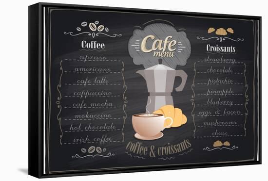 Vintage Chalk Coffee and Croissants Menu-Selenka-Framed Stretched Canvas