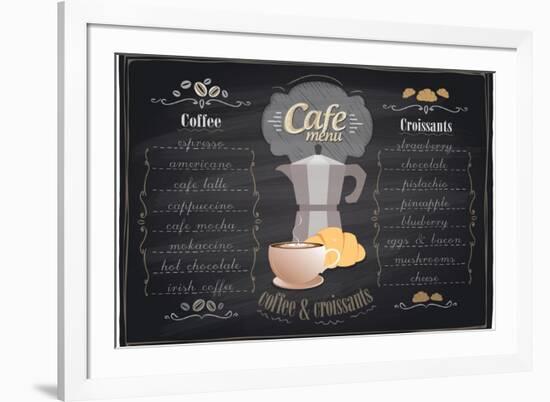 Vintage Chalk Coffee and Croissants Menu-Selenka-Framed Premium Giclee Print