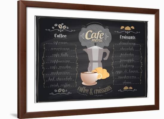 Vintage Chalk Coffee and Croissants Menu-Selenka-Framed Premium Giclee Print