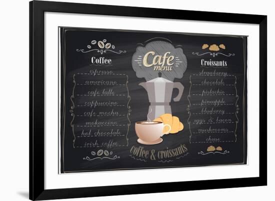 Vintage Chalk Coffee and Croissants Menu-Selenka-Framed Premium Giclee Print