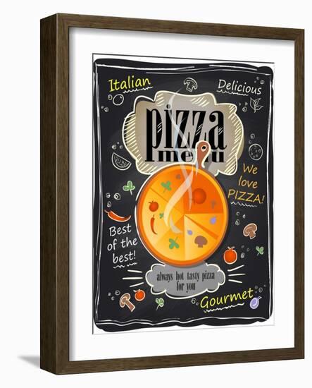 Vintage Chalk Pizza Menu-Selenka-Framed Art Print