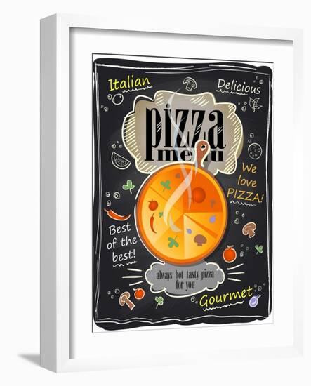 Vintage Chalk Pizza Menu-Selenka-Framed Art Print