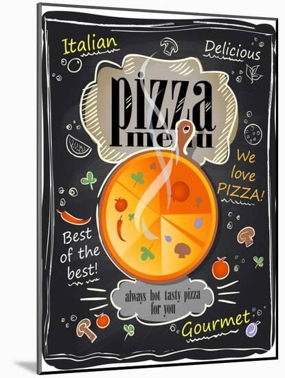 Vintage Chalk Pizza Menu-Selenka-Mounted Art Print