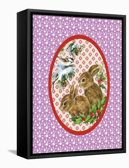 Vintage Christmas Bunnies-Effie Zafiropoulou-Framed Stretched Canvas