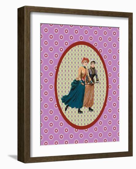 Vintage Christmas Card Ladies Skating 2-Effie Zafiropoulou-Framed Giclee Print