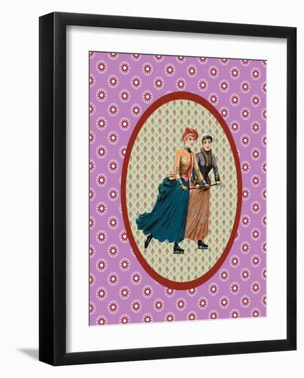 Vintage Christmas Card Ladies Skating 2-Effie Zafiropoulou-Framed Giclee Print