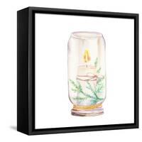 Vintage Christmas Decor. Watercolor Glass Jar with Candle Light and Christmas Tree Branches-Eisfrei-Framed Stretched Canvas