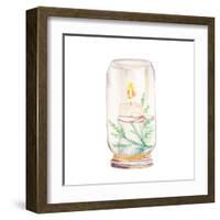 Vintage Christmas Decor. Watercolor Glass Jar with Candle Light and Christmas Tree Branches-Eisfrei-Framed Art Print