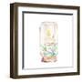 Vintage Christmas Decor. Watercolor Glass Jar with Candle Light and Christmas Tree Branches-Eisfrei-Framed Art Print