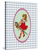 Vintage Christmas Girl with Hobby Horse-Effie Zafiropoulou-Stretched Canvas