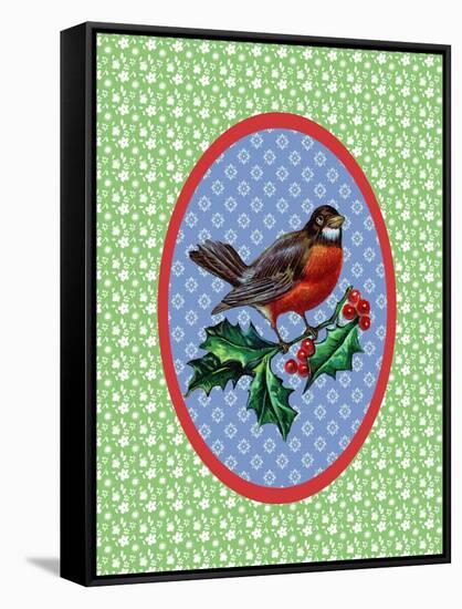 Vintage Christmas Robin-Effie Zafiropoulou-Framed Stretched Canvas