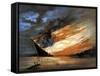 Vintage Civil War Painting of a Warship Burning in a Calm Sea-Stocktrek Images-Framed Stretched Canvas