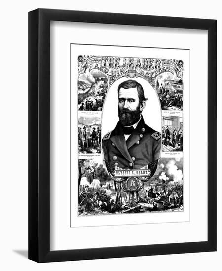 Vintage Civil War Poster of General Ulysses S. Grant Wearing His Military Uniform-Stocktrek Images-Framed Premium Photographic Print