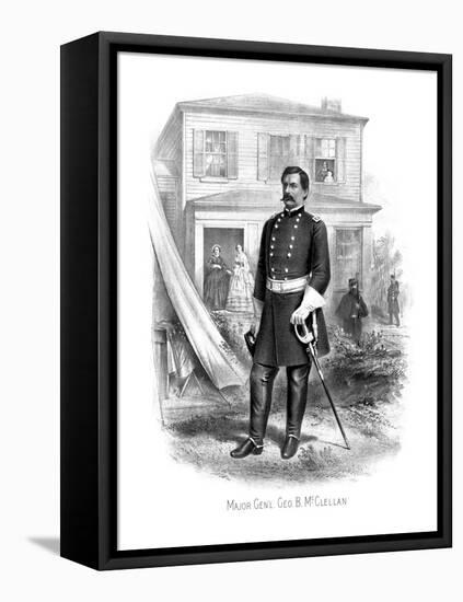 Vintage Civil War Print of General George Mcclellan at Camp Seminary-null-Framed Stretched Canvas