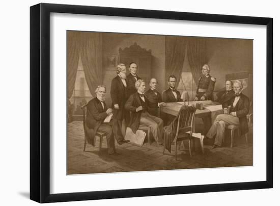 Vintage Civil War Print of President Abraham Lincoln and His Cabinet-Stocktrek Images-Framed Art Print