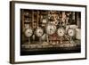 Vintage Clocks on a Bar Counter in a Pub-NejroN Photo-Framed Photographic Print