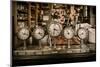 Vintage Clocks on a Bar Counter in a Pub-NejroN Photo-Mounted Photographic Print