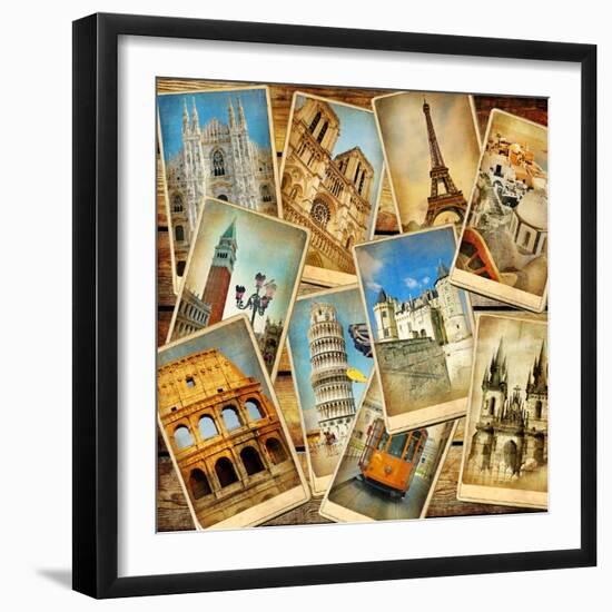 Vintage Collage - European Travel-Maugli-l-Framed Art Print