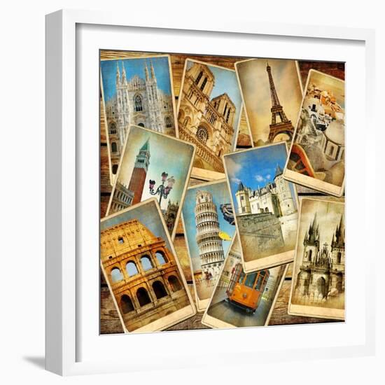 Vintage Collage - European Travel-Maugli-l-Framed Art Print