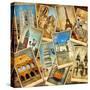 Vintage Collage - European Travel-Maugli-l-Stretched Canvas