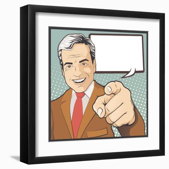 Vintage Comic Style Pointing Man-jorgenmac-Framed Art Print