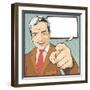 Vintage Comic Style Pointing Man-jorgenmac-Framed Art Print