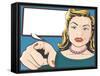 Vintage Comic Style Pointing Woman-jorgenmac-Framed Stretched Canvas