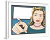 Vintage Comic Style Pointing Woman-jorgenmac-Framed Art Print