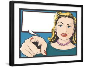 Vintage Comic Style Pointing Woman-jorgenmac-Framed Art Print