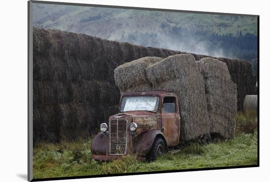 Vintage Commer truck with hay bales, Hawea Flat, near Wanaka, Otago, South Island, New Zealand-David Wall-Mounted Photographic Print