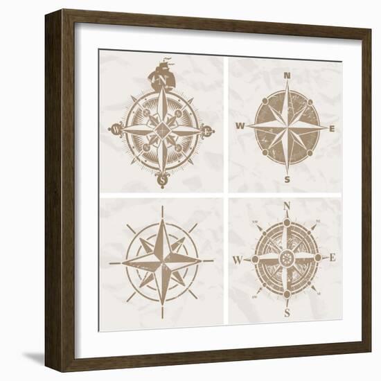 Vintage Compass Roses-vso-Framed Art Print