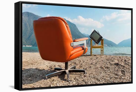 Vintage Decor on the Lake Shore, Armchair and Television-zveiger-Framed Stretched Canvas