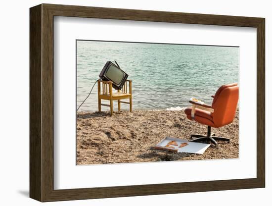 Vintage Decor on the Lake Shore, Armchair and Television-zveiger-Framed Photographic Print