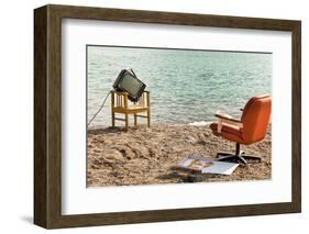 Vintage Decor on the Lake Shore, Armchair and Television-zveiger-Framed Photographic Print