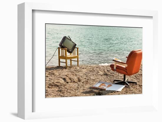 Vintage Decor on the Lake Shore, Armchair and Television-zveiger-Framed Photographic Print