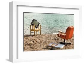 Vintage Decor on the Lake Shore, Armchair and Television-zveiger-Framed Photographic Print