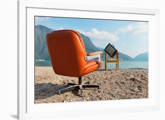 Vintage Decor on the Lake Shore, Armchair and Television-zveiger-Framed Photographic Print