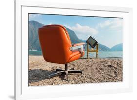 Vintage Decor on the Lake Shore, Armchair and Television-zveiger-Framed Photographic Print