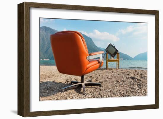 Vintage Decor on the Lake Shore, Armchair and Television-zveiger-Framed Photographic Print