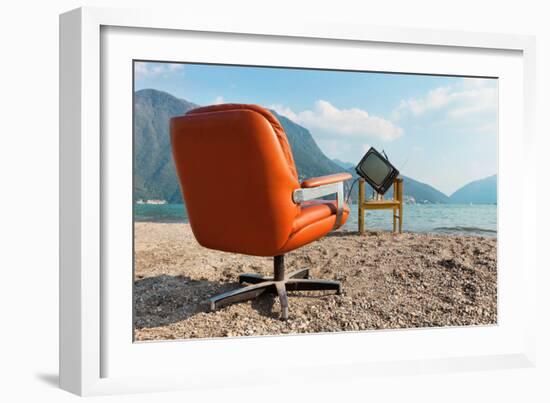 Vintage Decor on the Lake Shore, Armchair and Television-zveiger-Framed Photographic Print