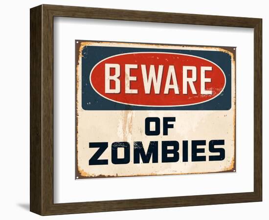 Vintage Design -  Beware of Zombies-Real Callahan-Framed Art Print