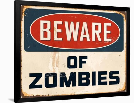 Vintage Design -  Beware of Zombies-Real Callahan-Framed Art Print