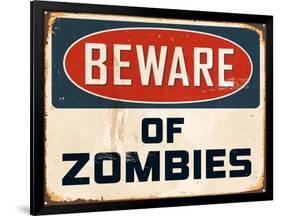 Vintage Design -  Beware of Zombies-Real Callahan-Framed Art Print