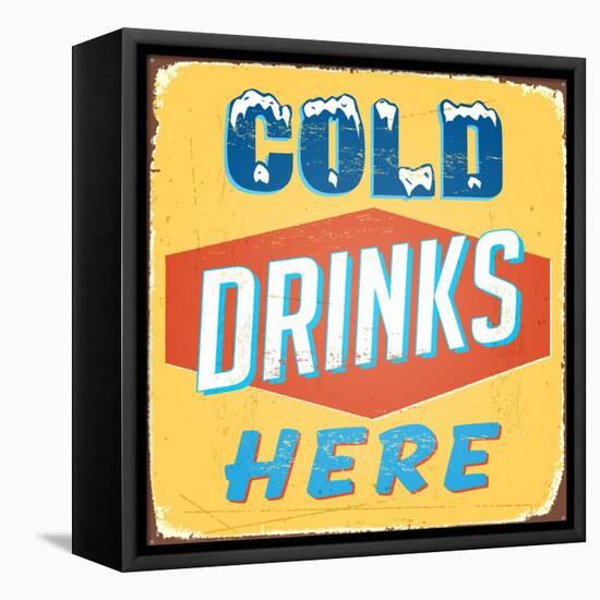 Vintage Design -  Cold Drinks Here-Real Callahan-Framed Stretched Canvas