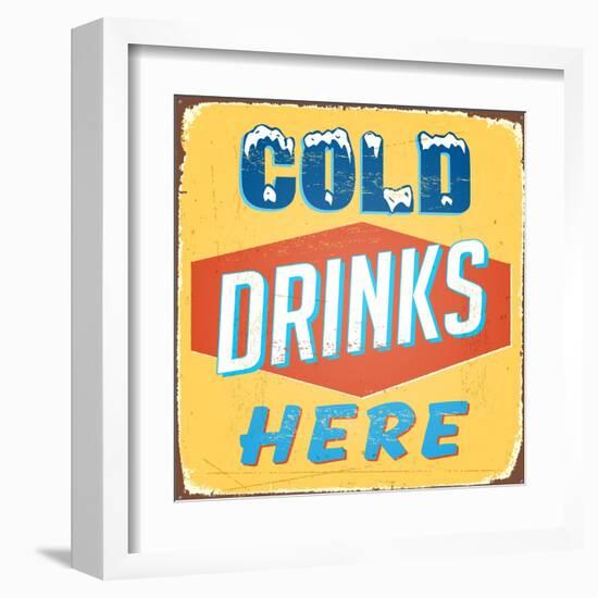 Vintage Design -  Cold Drinks Here-Real Callahan-Framed Art Print