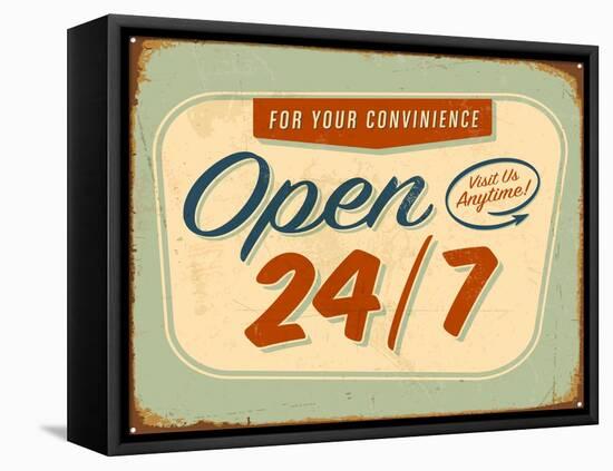 Vintage Design -  Open 24/7-Real Callahan-Framed Stretched Canvas